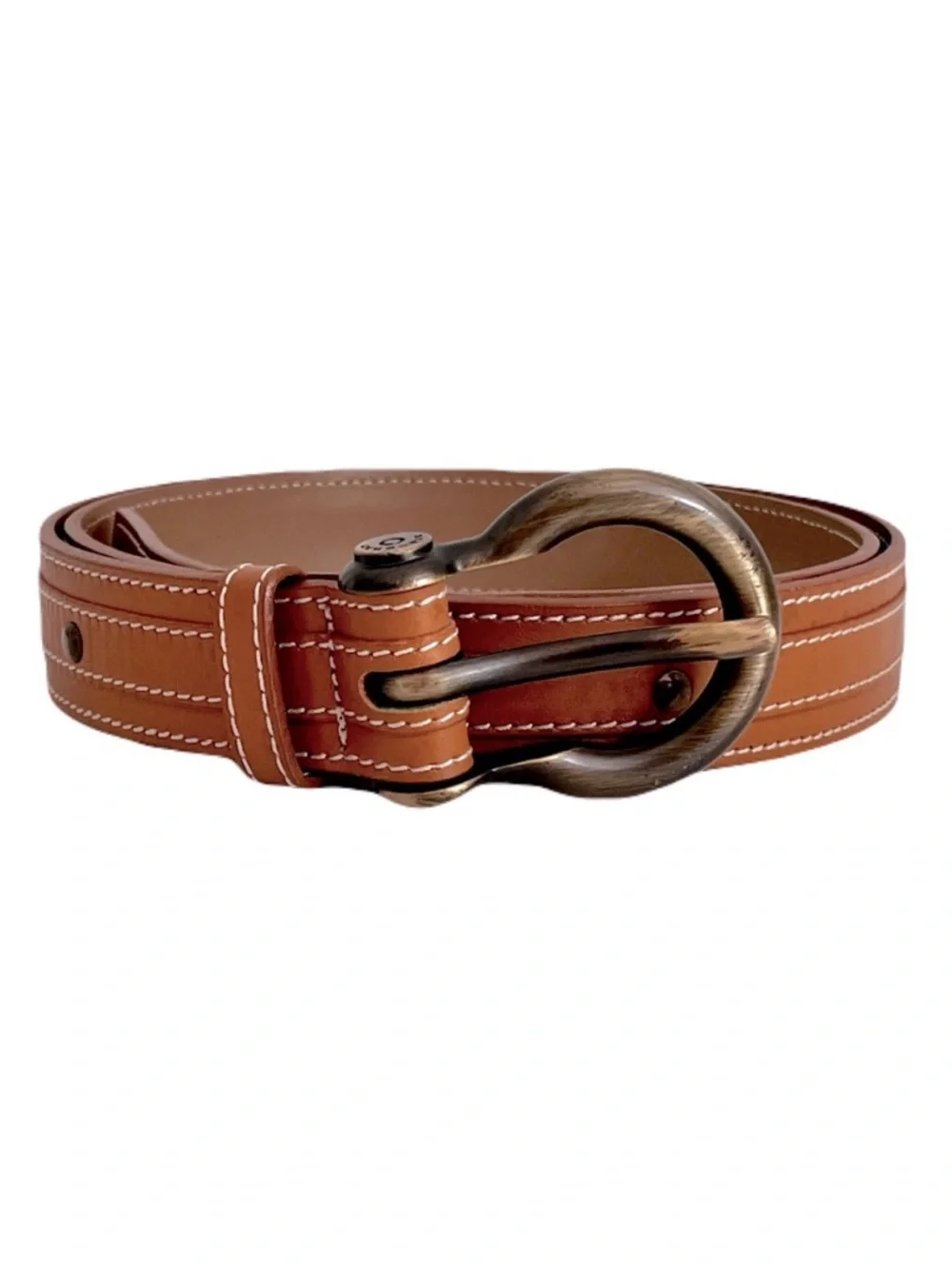 Burberry Brown Leather Top Stitched, Studded Belt, Size 110/40